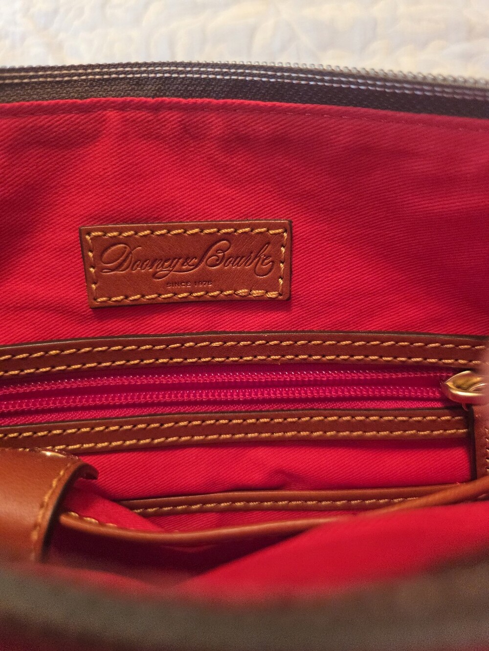 Dooney & Bourke Hot Pink Crossbody with Brown Leather Trim - Picture 4 of 13